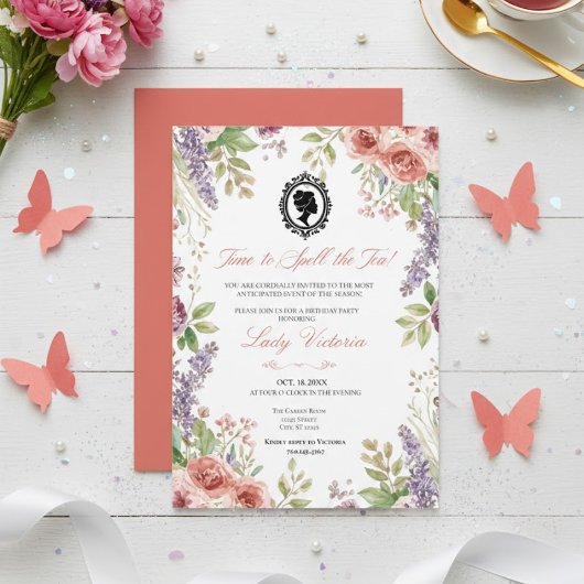 Invitation Budget Blue Florals Bridgerton Birthday Party