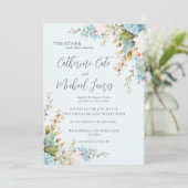 Invitation Budget Blue Hydrangea Floral Elegant Wedding (Debout devant)