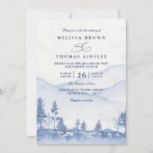 Invitation Budget Blue Mountain Watercolor QR Code Wedding (Devant)