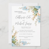 Invitation Budget Blue & White Floral Elegant Wedding (Devant)