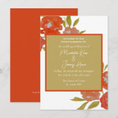Invitation Budget Bohème Rouge Orange Or Floral (Devant / Derrière)