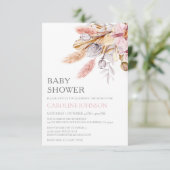 Invitation Budget Boho Chic Floral Pampas Baby shower en herb (Debout devant)