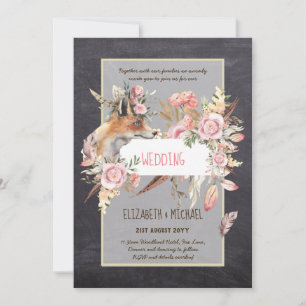 Invitation BUDGET Boho Woodland FOX Floral Mariage Moderne