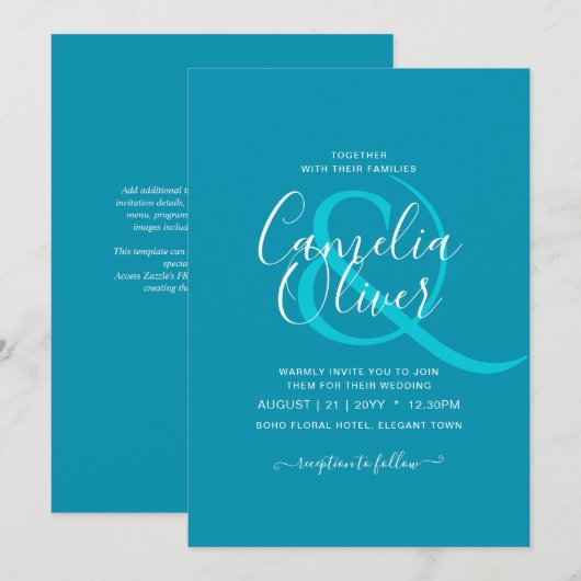Invitation BUDGET Bondi Blue Monochrome Mariage (Devant / Derrière)