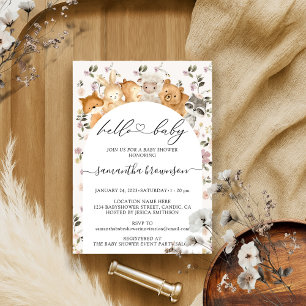 Invitation Budget Bonjour Baby shower Flower Forest Animaux