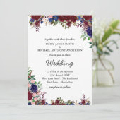 Invitation Budget Bourgogne Blue Floral Mariage Invite (Debout devant)