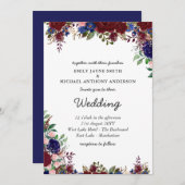 Invitation Budget Bourgogne Blue Floral Mariage Invite (Devant / Derrière)