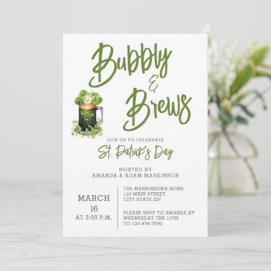 Invitation Budget Bubbly and Brews St. Patricks Day Party (Debout devant)