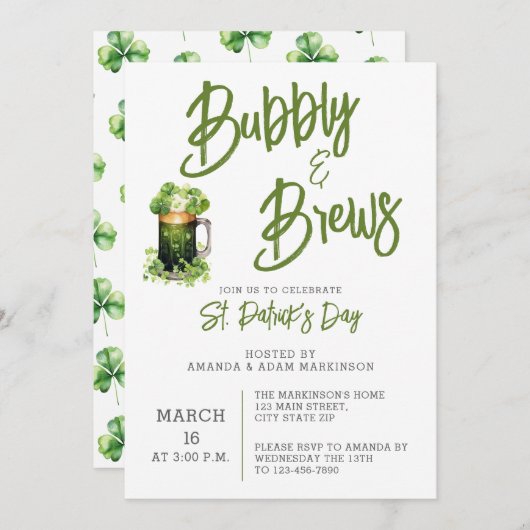 Invitation Budget Bubbly and Brews St. Patricks Day Party (Devant / Derrière)