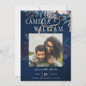 Invitation Budget Burgundy Blue Floral dentelle Mariage SAVE  (Devant)