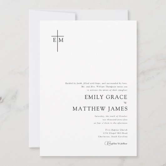 Invitation Budget Christian Monogrammed Cross Modern Minimal (Devant)