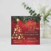 Invitation Budget Christmas Tree Party Golden and Red (Debout devant)