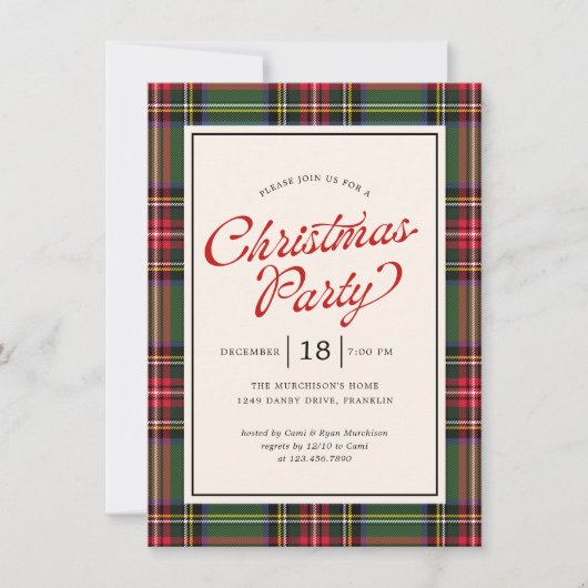 Invitation Budget Classic Plaid Retro Script Noël (Devant)