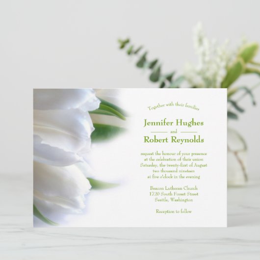 Invitation Budget classique et romantique Mariage floral blan (Debout devant)