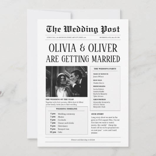 Invitation Budget, code QR, mariage de journal amusant (Devant)