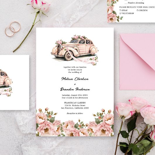 Invitation Budget Coquette Floral Blush Pink QR Code Mariage