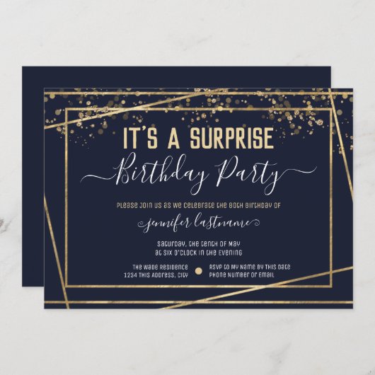 Invitation Budget de fête d'anniversaire surprise (Devant / Derrière)