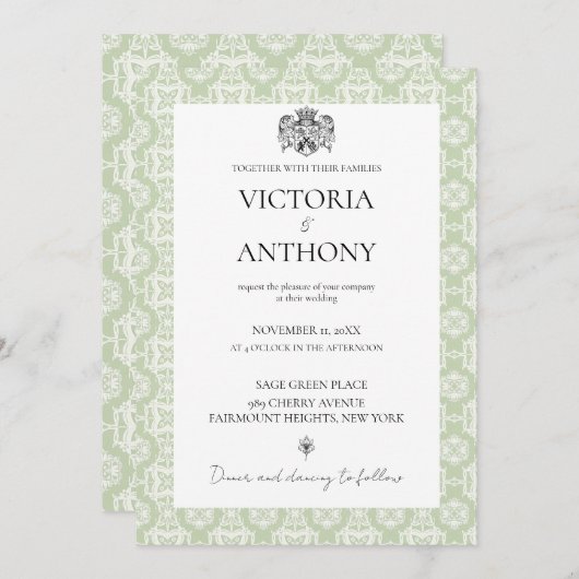 Invitation Budget do-it-yourself Elegant Sage Green Custom Ph (Devant / Derrière)