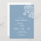 Invitation Budget Dusty bleu main tiré Mariage botanique (Devant / Derrière)
