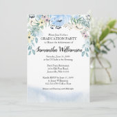 Invitation Budget Dusty Blue Floral Graduation Party (Debout devant)