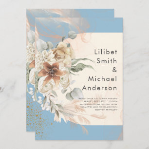 Invitation BUDGET Dusty Blue Pampas Grass Mariage