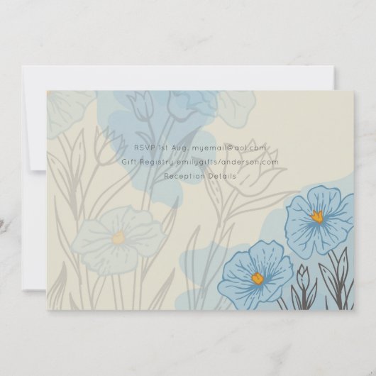 Invitation BUDGET Dusty Blue Poppy Magnolia Mariage Invitatio (Dos)