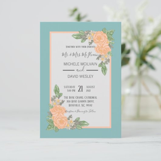 Invitation Budget Dusty rose Floral Mariage (Debout devant)