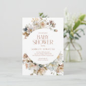 Invitation Budget Elegant Boho Baby shower botanique floral (Debout devant)