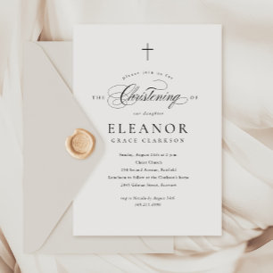 Invitation Budget Élégant Cross Calligraphy Christening
