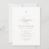 Invitation Budget Elegant Gold Cross Calligraphie Baptême (Devant)