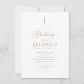 Invitation Budget Elegant Gold Cross Calligraphy Christening (Devant)