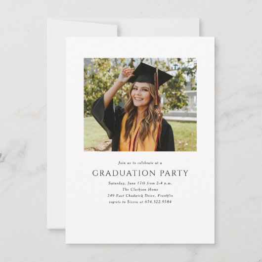 Invitation Budget Élégant Script Two Photo Graduation Party (Dos)