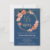 Invitation Budget Espagnol Beau or Floral 55e anniversaire (Devant)