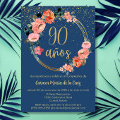 Invitation Budget Espagnol Bleu Élégant 90e fête d'anniversai