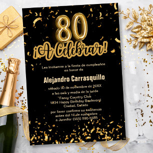 Invitation Budget Espagnol Confettis Noir & Or 80ème Annivers