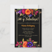 Invitation Budget Espagnol Élégant Florals Noir 40e anniversa (Devant)
