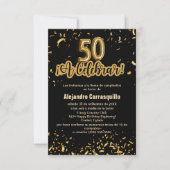 Invitation Budget Espagnol Noir & Or Confetti 50e anniversair (Devant)