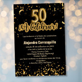 Invitation Budget Espagnol Noir & Or Confetti 50e anniversair