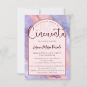 Invitation Budget espagnol violet rose âge 50e anniversaire (Devant)