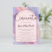 Invitation Budget espagnol violet rose âge 50e anniversaire (Debout devant)