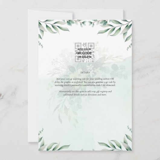Invitation Budget Eucalyptus Feuille Vert Mariage QR CODE (Dos)