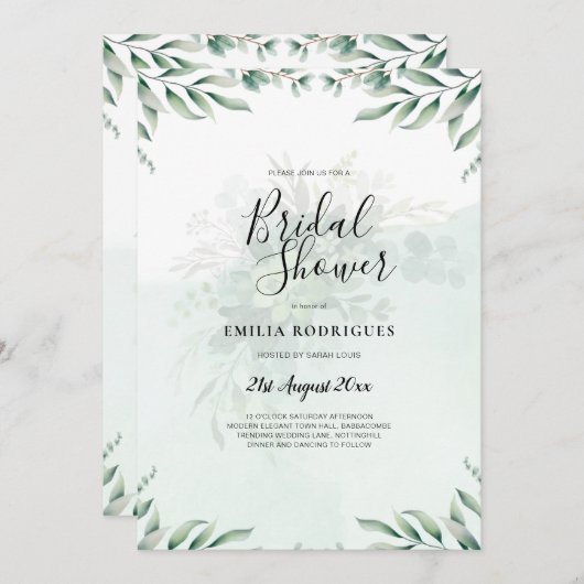 Invitation Budget Eucalyptus Feuille Vert Mariage QR CODE (Devant / Derrière)
