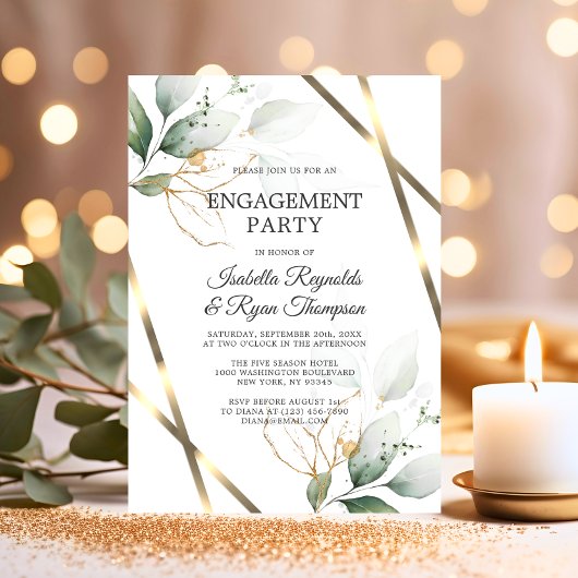 Invitation BUDGET Feuille Gold Watercolor ENGAGEMENT PARTI