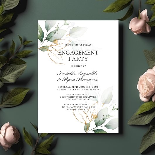 Invitation BUDGET Feuille Gold Watercolor ENGAGEMENT PARTI