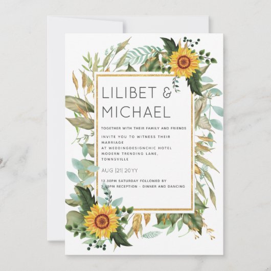 Invitation Budget Fleurs de soleil rustiques BOHO Mariage ver (Devant)