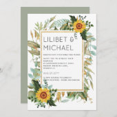 Invitation Budget Fleurs de soleil rustiques BOHO Mariage ver (Devant / Derrière)