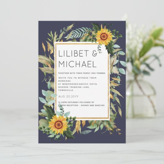 Invitation Budget Fleurs de soleil rustiques BOHO Mariage ver (Debout devant)