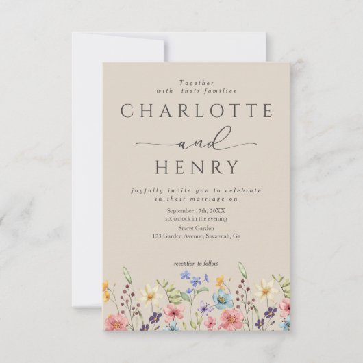 Invitation Budget Fleurs sauvages Simple QR Code Jardin Maria (Devant)