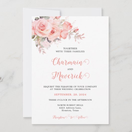Invitation Budget Floral Mariage rose (Devant)