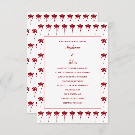 Invitation Budget Floral Rose Patterns Terracotta Mariage (Devant / Derrière)
